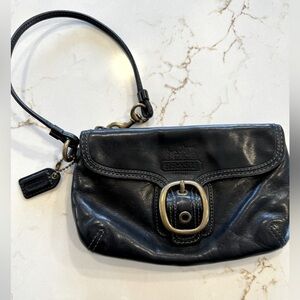 Vintage Coach Black Leather Wristlet Lined Plaid Interior